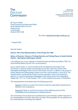 Our Decision Letter to Saxlingham Nethergate