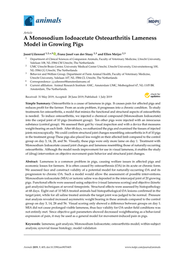 A Monosodium Iodoacetate Osteoarthritis Lameness Model in Growing Pigs