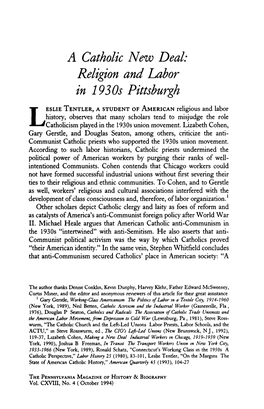 A Catholic New Deal: Religion and Labor in 1930S Pittsburgh