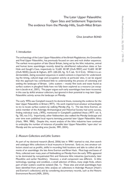 The Later Upper Palaeolithic Open Sites and Settlement Trajectories the Evidence from the Mendip Hills, South-West Britain
