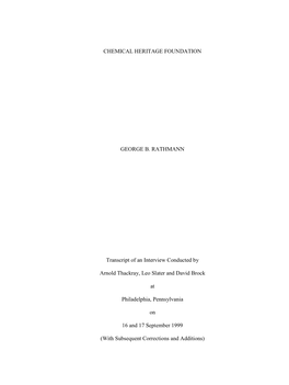 Chemical Heritage Foundation George B. Rathmann