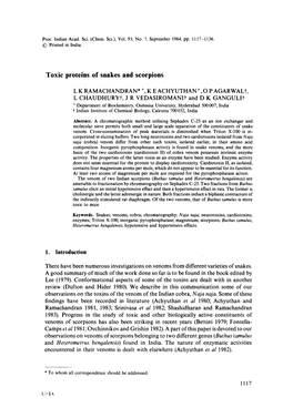 Toxic Proteins of Snakes and Scorpions