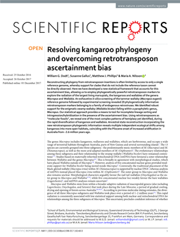 Resolving Kangaroo Phylogeny and Overcoming Retrotransposon Ascertainment Bias Received: 25 October 2016 William G