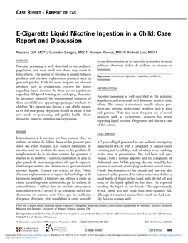 E-Cigarette Liquid Nicotine Ingestion in a Child: Case Report and Discussion