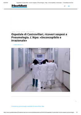 Ospedale Di Castrovillari, Ricoveri Sospesi a Pneumologia. L'aipo: «Inconcepibile E Irrazionale» - Il Quotidiano Del Sud