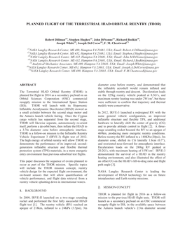 Planned Flight of the Terrestrial Hiad Orbital Reentry (Thor)