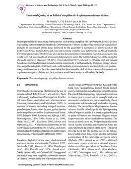 Nutritional Quality of an Edible Caterpillar of a Lepidopteran Bunaea Alcinoe