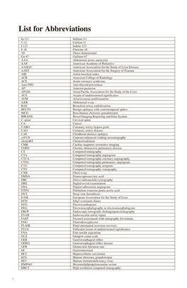 List for Abbreviations