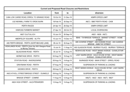 Location from to Diversion Current and Proposed Road Closures and Restrictions