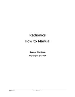 Radionics How to Manual