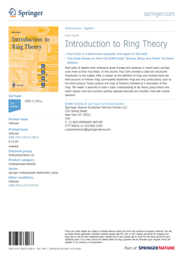 Introduction to Ring Theory