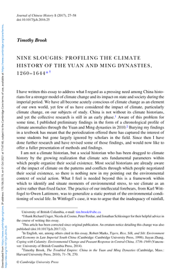 Timothy Brook NINE SLOUGHS: PROFILING the CLIMATE