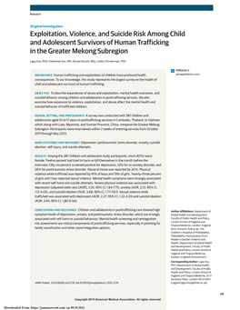 Exploitation, Violence, and Suicide Risk Among Child and Adolescent Survivors of Human Trafficking in the Greater Mekong Subregion