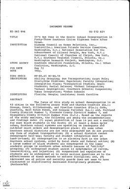 School Desegregation in Forty-Three Southern Cities Eighteen Years After Brown