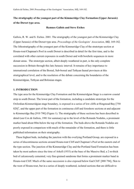 The Stratigraphy of the Youngest Part of the Kimmeridge Clay Formation (Upper Jurassic) of the Dorset Type Area