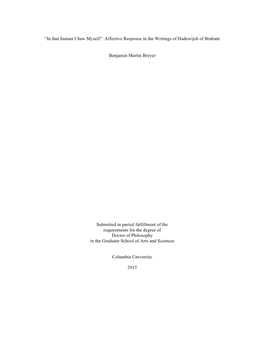 “In That Instant I Saw Myself”: Affective Response in the Writings of Hadewijch of Brabant