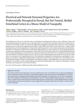 Electrical and Network Neuronal Properties Are Preferentially Disrupted in Dorsal, but Not Ventral, Medial Entorhinal Cortex in a Mouse Model of Tauopathy