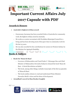 Important Current Affairs July 2017 Capsule with PDF