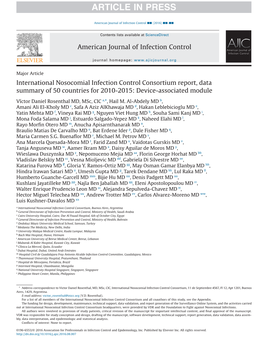 International Nosocomial Infection Control Consortium Report, Data Summary of 50 Countries for 2010-2015: Device-Associated Module