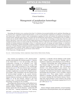 Management of Postabortion Hemorrhage Release Date November 2012 SFP Guideline #20131