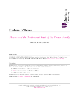 Plautus and the Sentimental Ideal of the Roman Family