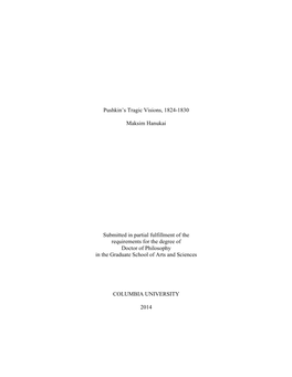 Pushkin's Tragic Visions, 1824-1830 Maksim Hanukai Submitted In