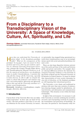 From a Disciplinary to a Transdisciplinary Vision of the University: a Space of Knowledge, Culture, Art, Spirituality, and Life 33