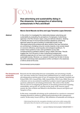 How Advertising and Sustainability Dialog in Pan-Amazonia: the Perspective of Advertising Professionals in Peru and Brazil