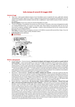 Sulla Stampa Di Venerdì 22 Maggio 2020