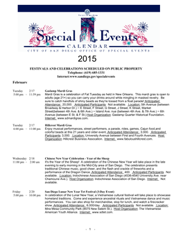 Special Events Calendar