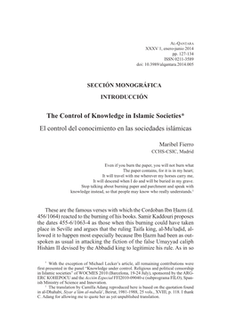 Introducción.El Control Del Conocimiento En Las Sociedades