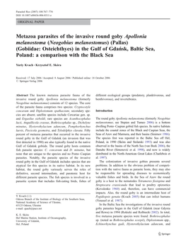 Metazoa Parasites of the Invasive Round Goby Apollonia Melanostoma