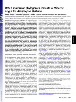 Dated Molecular Phylogenies Indicate a Miocene Origin for Arabidopsis Thaliana