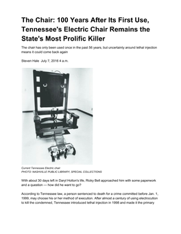 100 Years After Its First Use, Tennessee's Electric Chair Remains the State's Most Prolific Killer