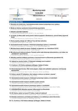 Monitoring Médií 12.08.2020 OBSAH Spišská Nová