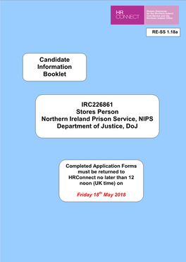 Candidate Information Booklet IRC226861 Stores Person Northern