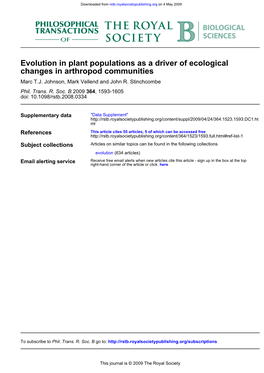 Changes in Arthropod Communities Evolution in Plant Populations As A