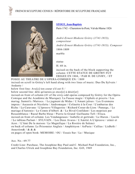 FRENCH SCULPTURE CENSUS / RÉPERTOIRE DE SCULPTURE FRANÇAISE STOUF, Jean-Baptiste Paris 1742