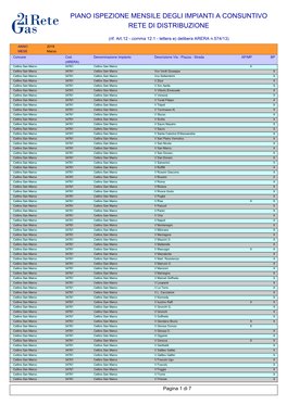 Piano Ispezione Mensile Degli Impianti a Consuntivo Rete Di Distribuzione