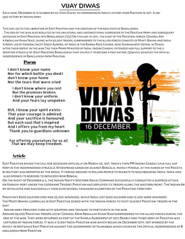VIJAY DIWAS Each Year, December 16 Is Celebrated As 'Vijay Diwas' to Commemorate India's Victory Over Pakistan in 1971