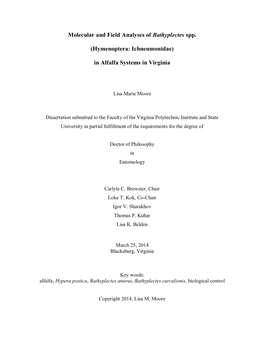 Molecular and Field Analyses of Bathyplectes Spp. (Hymenoptera