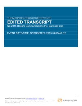 EDITED TRANSCRIPT Q3 2015 Rogers Communications Inc