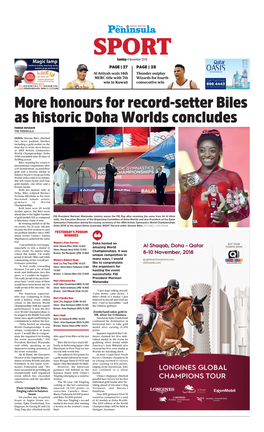 Honours for Record-Setter Biles As Historic Doha Worlds Concludes FAWAD HUSSAIN the PENINSULA