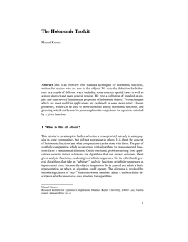 The Holonomic Toolkit