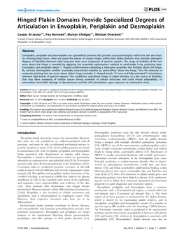 Hinged Plakin Domains Provide Specialized Degrees of Articulation in Envoplakin, Periplakin and Desmoplakin