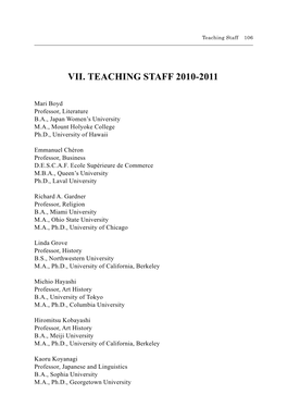 Vii. Teaching Staff 2010-2011