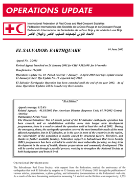 El Salvador Earthquake Operation Has Been Extended Until the End of the Year 2002