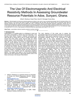 The Use of Electromagnetic and Electrical Resistivity Methods in Assessing Groundwater Resource Potentials in Adoe, Sunyani, Ghana