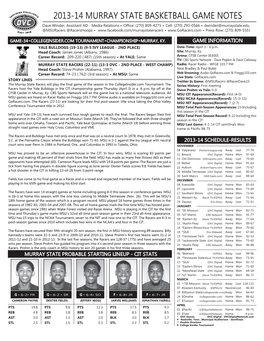 2013-14 Murray State Basketball Game Notes