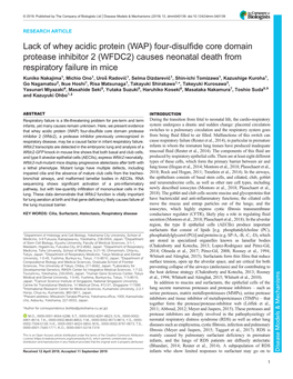 Lack of Whey Acidic Protein (WAP) Four-Disulfide Core Domain Protease Inhibitor 2 (WFDC2) Causes Neonatal Death from Respiratory